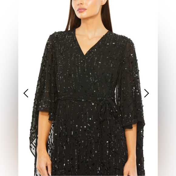 🖤MAC DUGGAL 94044 Beaded Cape Sleeve Dress: Black Sequin Mini❤️🔥SOLD OUT ONLINE - Picture 4 of 14